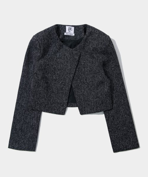 PLACE STUDIO Tweed Round Neck Crop Blazer Short Jacket [Black] - Size & Reviews | MUSINSA