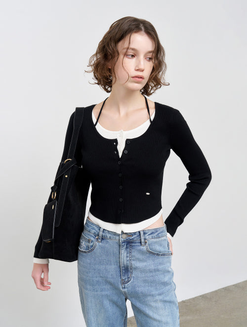 Strap Layered Cardigan [BLACK] / WBE1L04506