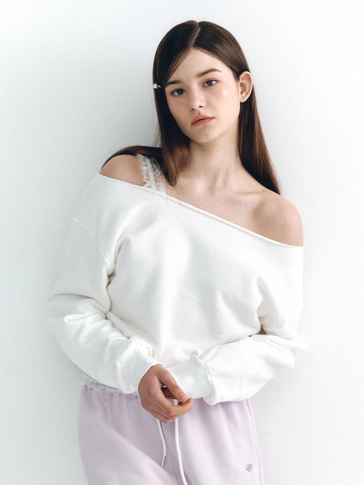 Lace Off Shoulder Sweatshirt White