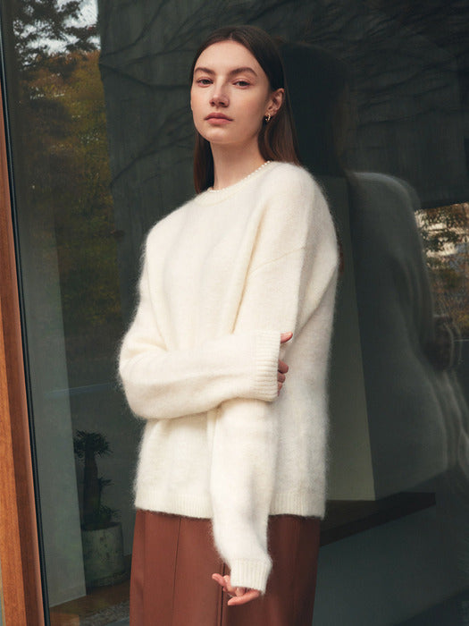 Mohair Wool Round Knit - Ivory