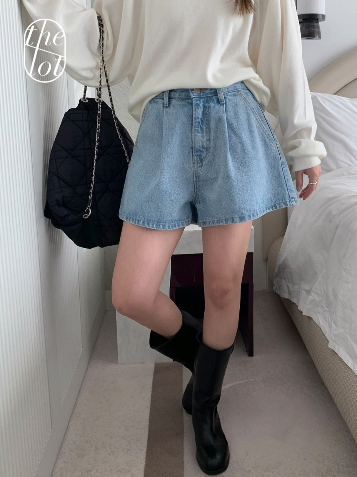 The Lot [mellounge] Mellounger Pintuck A Denim Shorts Dark Blue Light Blue Black Jeans (3 colors)
