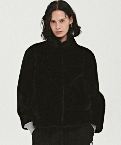 HIGH NECK SOFT FUR JACKET_BLACK