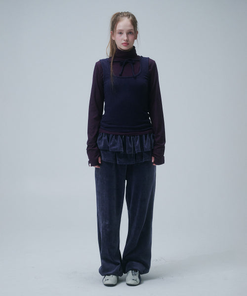Velour Frill Pants, Navy