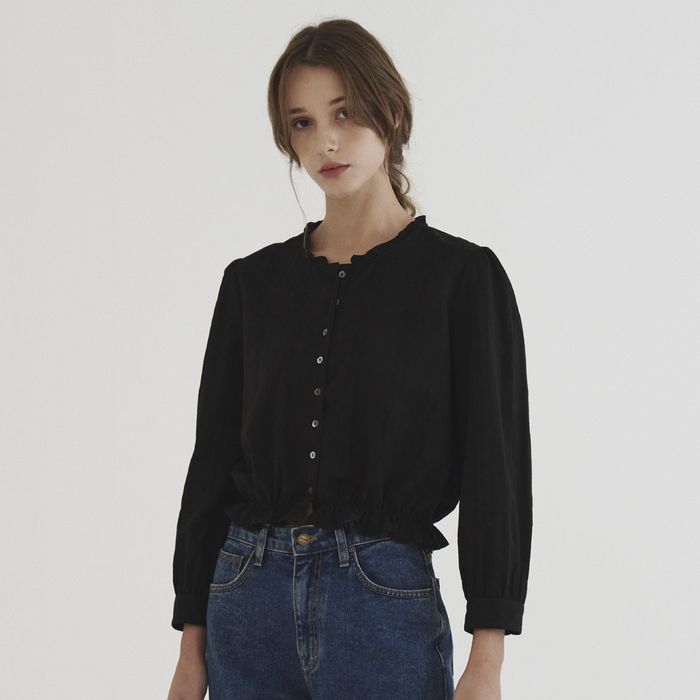 frill cropped blouse_Black