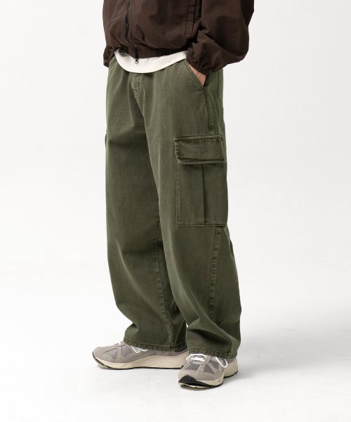 Garment Dyeing Cargo Denim Pants (KHAKI)