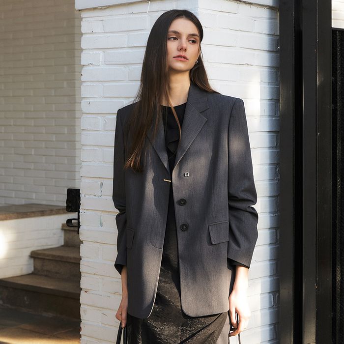 Light wool Oversized blazer jacket_GREY