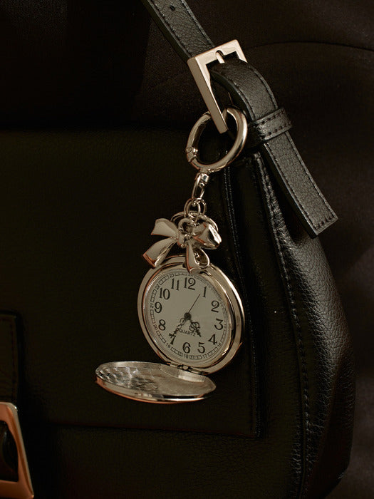 [6mm + 10mm pearl earring] Timeless Ribbon Bag Cham