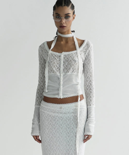 Selena Lace Crop Cardigan - White