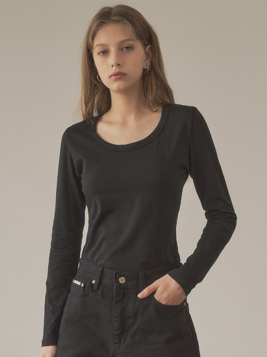 SITP5119 Scoop Neck Cotton Tension T-Shirt_Black