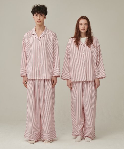 (uni) Dormitory Pencil Stripe Pajamas Red