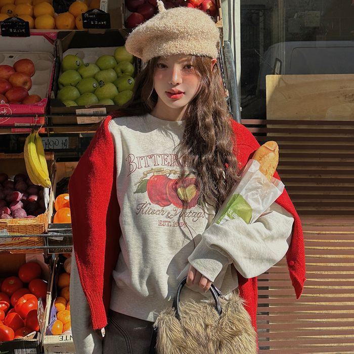 [쭈리ver추가] Red Apple Sweat Shirt-Oatmeal