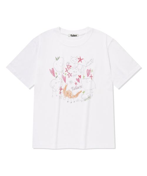 ドローイングフルーツ 半袖Tシャツ ホワイト