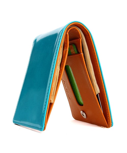 ペブル 隠しカードボタンウォレット [エメラルドブルー]