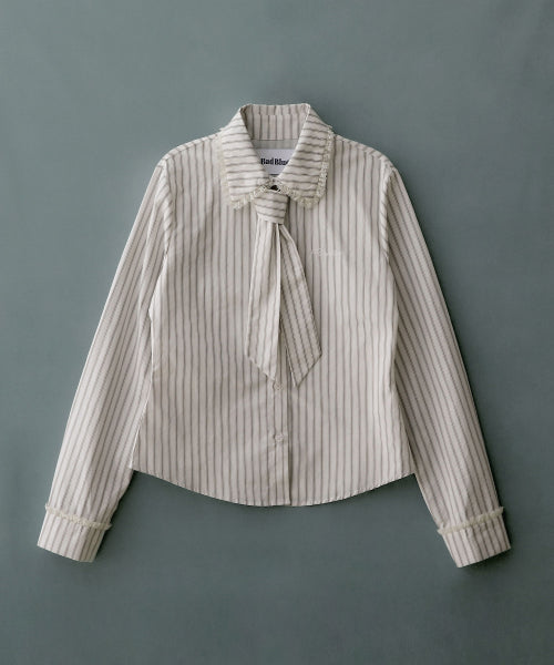 Ivory Stripe Lace Tie Shirt