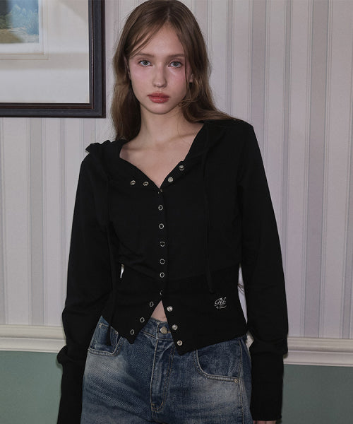 Eyelet Point Hood Zip-up [Black]