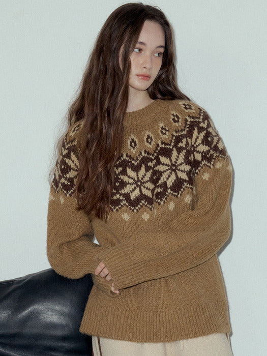 Alpaca Snow Flower Nordic Knit_CTK227 (Beige)
