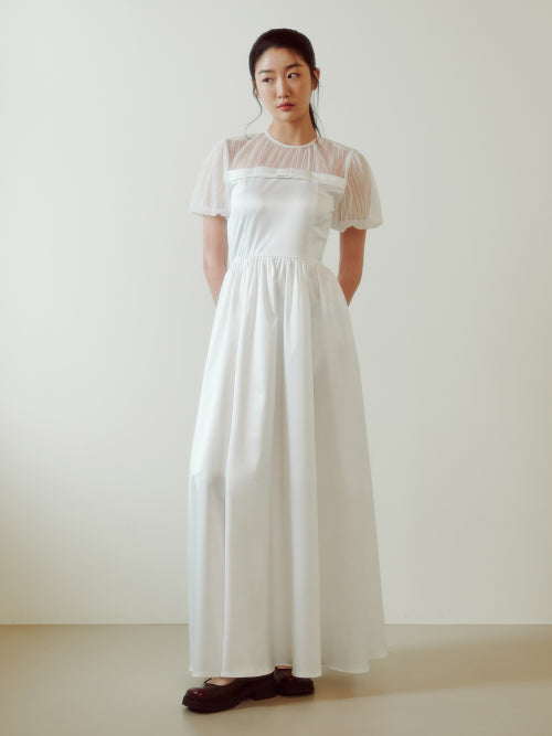 Bridal Sheared Ribbon Line Dress_White