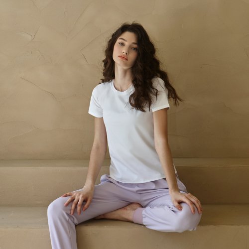 Women's Yoga Wear DEVI-T0083-White Pilates Cooling Raglan Short Sleeve