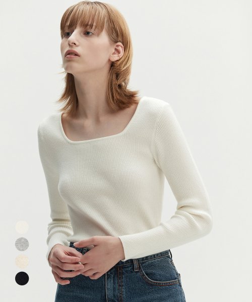 [4color] Square Neck Ribbed Knit MDKT063