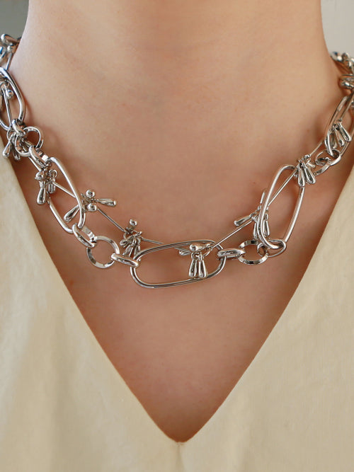 Flower Chain Necklace-Silver