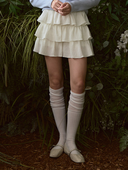 wrinkle frill skirt pants-ivory