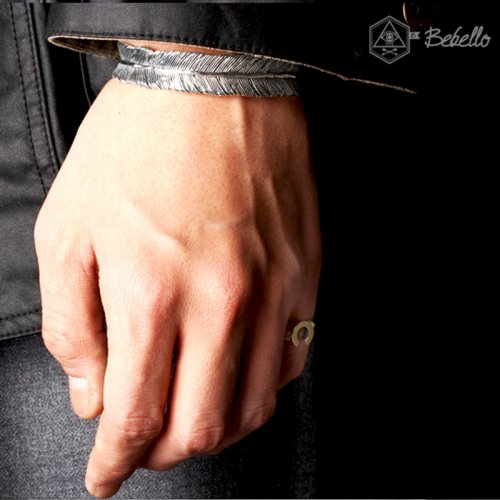 [Bs-269] 925シルバーフェザーポイントバングルブレスレット