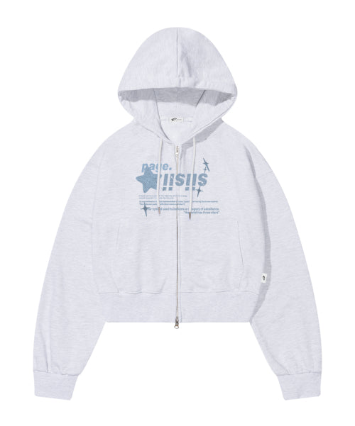 Blue Chrome Sisi Stars Print Crop Hoodie Zip-Up White Melange