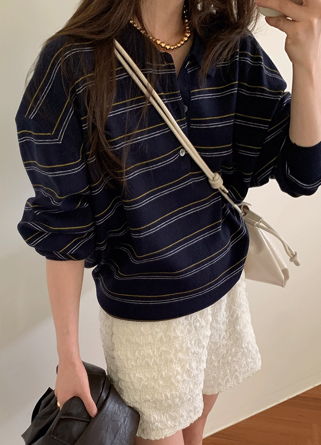 유이니 Flow stripe collar knit (4color)