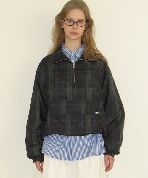 론론(RONRON)  POCKET HALF ZIP UP ANORAK GREEN CHECK - 사이즈 & 후기 | 무신사