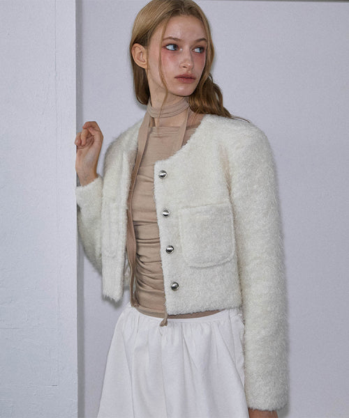 Angora Pocket Fur Jacket [Ivory]