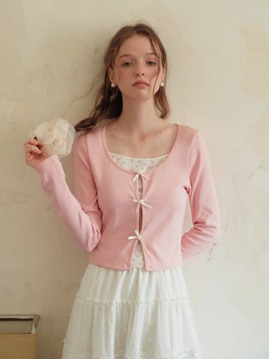 Cest_Sweety bow floral camisole set top