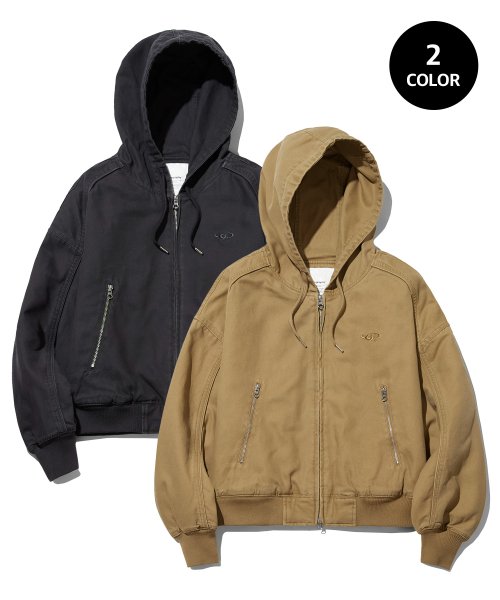 (Women's) Vintage Washed Cotton Hooded Zip-Up_2color