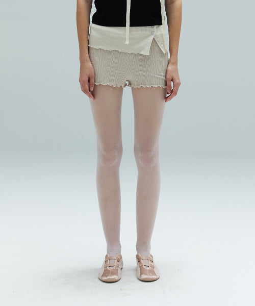 AMY BUTTON KNlT SHORTS - BElGE