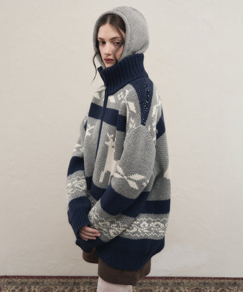 Nordic Knit Zip-Up [NAVY/GR]