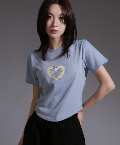 Women's Angel Rabbit Round Cut Short Sleeve T-Shirt_Sky Blue