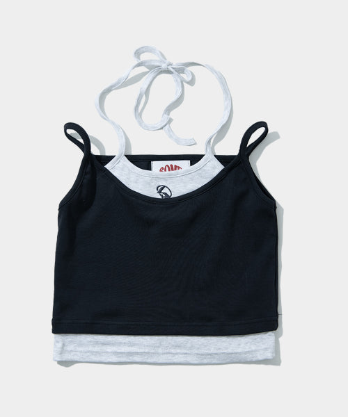 Symbol Logo Layered Halterneck Strap Crop Top [Navy]