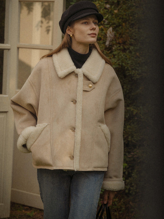 Strap point fur collar suede mustang_Beige