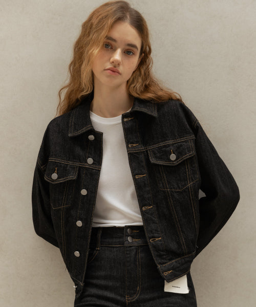 ESSENTIAL NON-FADE SELVEDGE DENIM JACKET (BLACK)