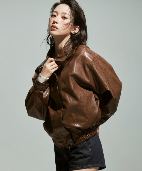 Vintage Over Fit Leather Jumper_Brown
