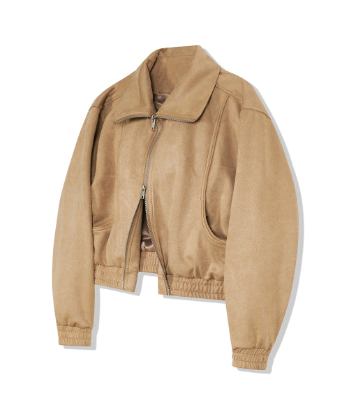 85-VIVA007 Curved Short Suede Jacket Camel