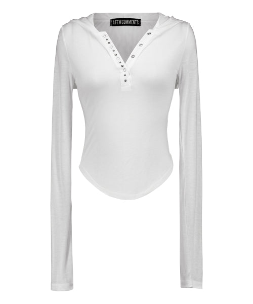 A FEW COMMENTS Metal Stud Hood Long Sleeve Top WHITE - Size & Late Period | Uncertainty