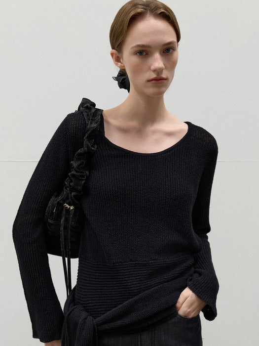 [Set] Two-Piece Layered Wrap Knit Top Natural Black OU1376