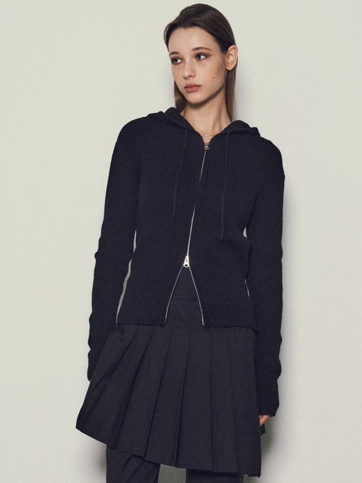 Cashmere BCI Cotton Hood Zip-Up Knit_CTK224 (Black)