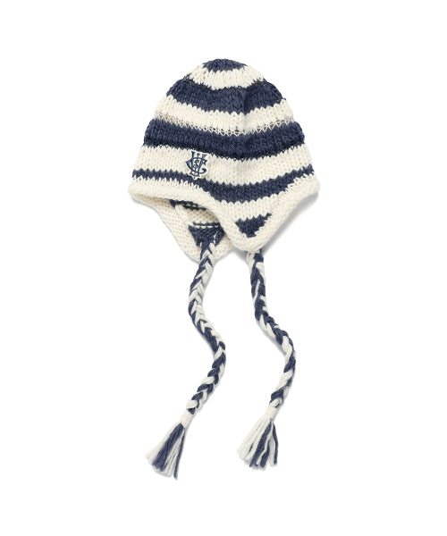 STRIPED EAR FLAP BEANIE WHITE (CV2EFUAB33A)