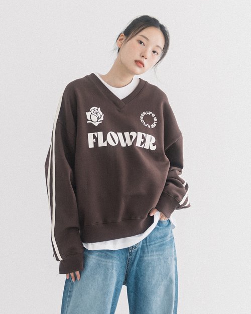 OVERSIZED UNIFORM V-NECK SWEATSHIRT (BROWN)
