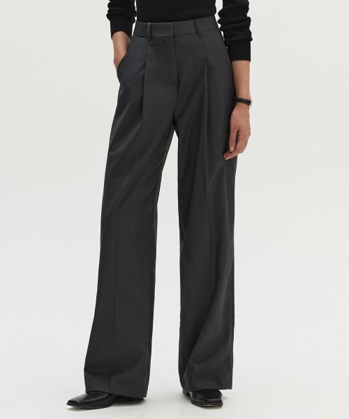 One-Tuck Wide Slacks Charcoal MDPT025CHARCOAL