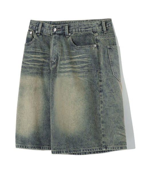 Cat Brush Washed Bermuda Denim Shorts (Sand Blue)