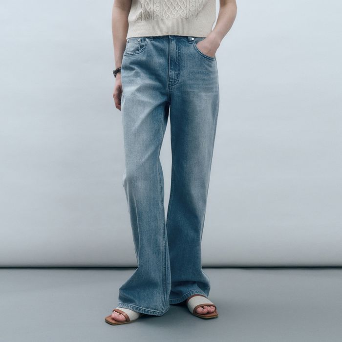 Washing wide denim jeans light blue MDPT060LBLUE
