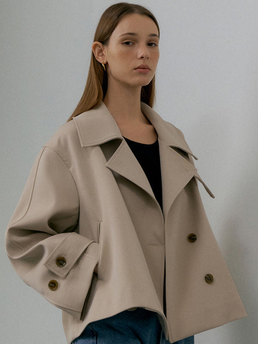 Short Double Trench Jacket Beige L021