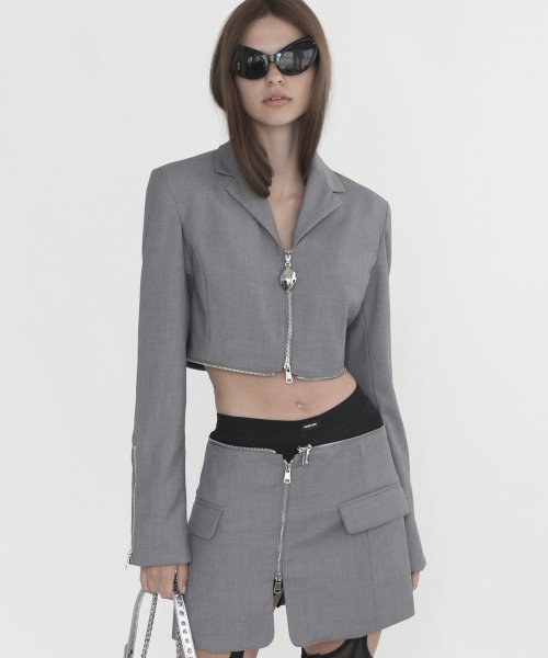 Ellipse Zip Detachable Blazer Slim Fit - Gray